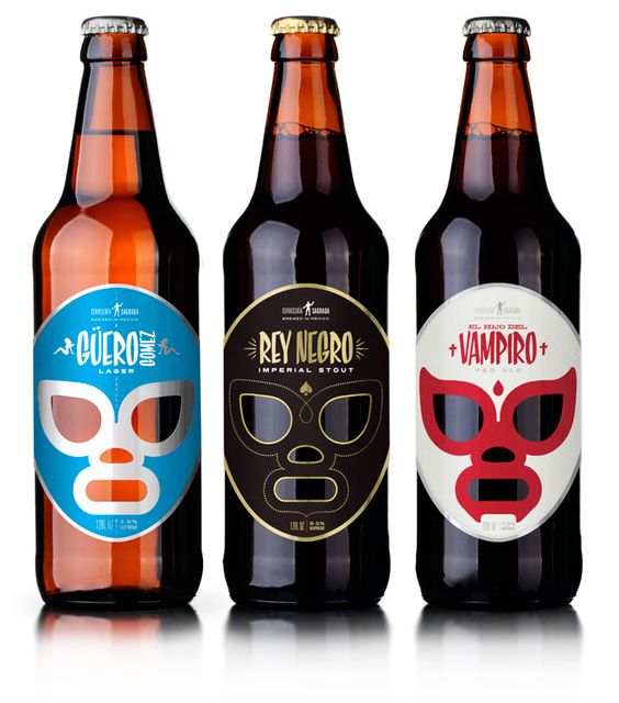 Cervecería Sagrada - Mexican beer. Fantastic Mexican wrestling themed packaging.