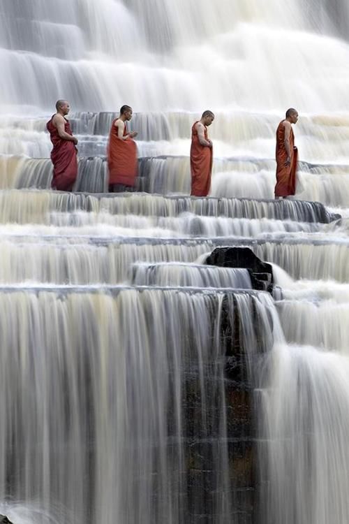 nonconcept: Buddhist monks at Pongour Falls.