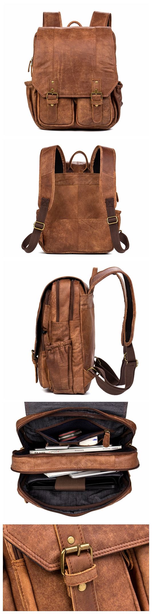 Vintage Leather Backpack College Backpack School Backpack