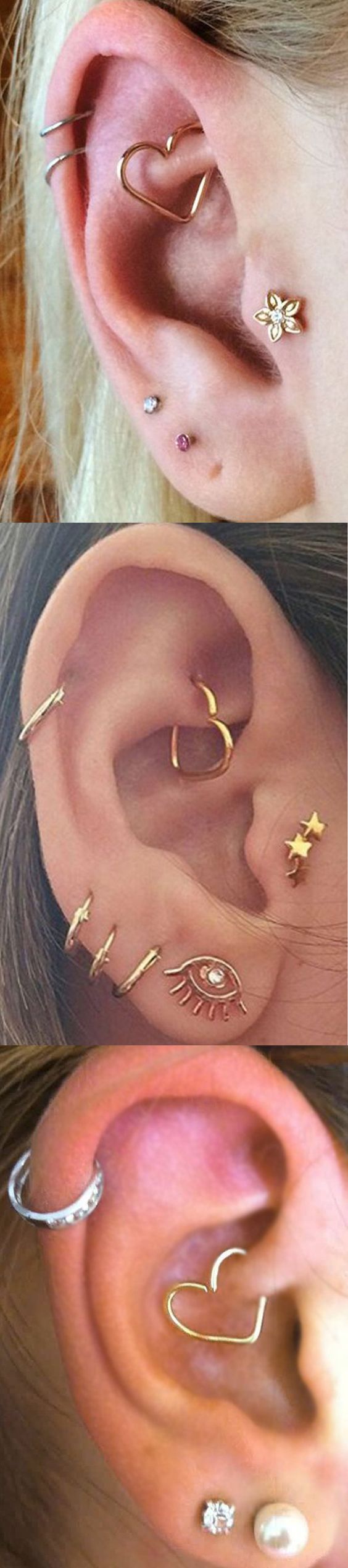 Delicate Ear Piercing Ideas at MyBodiArt.com - Gold Rook Piercing Jewelry - Tagus Star Flower Stud - Cartilage Ring Hoop