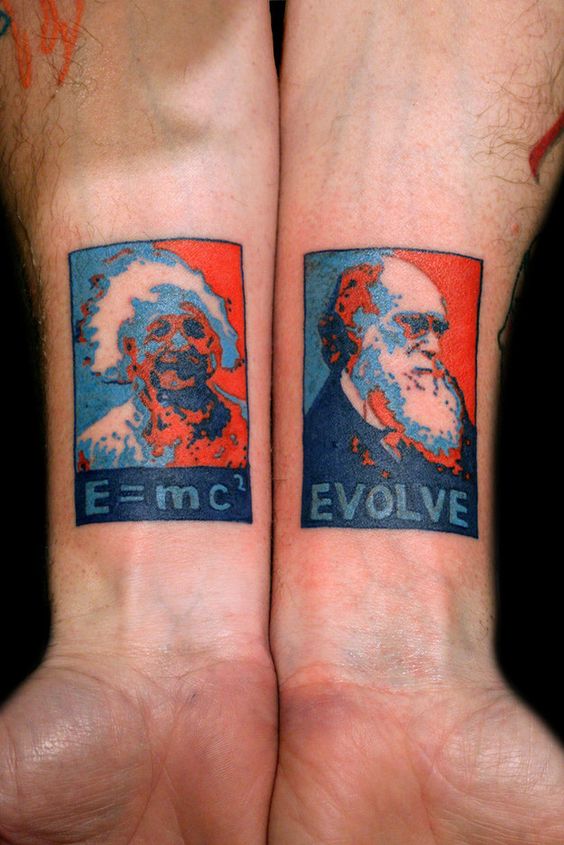 Einstein y Darwin. | 23 Tatuajes sobre ciencia increíblemente elegantes