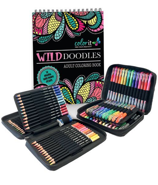 ColorIt Starter Pack - Wild Doodles, 48 Gel Pen Set, 48 Pencil Set