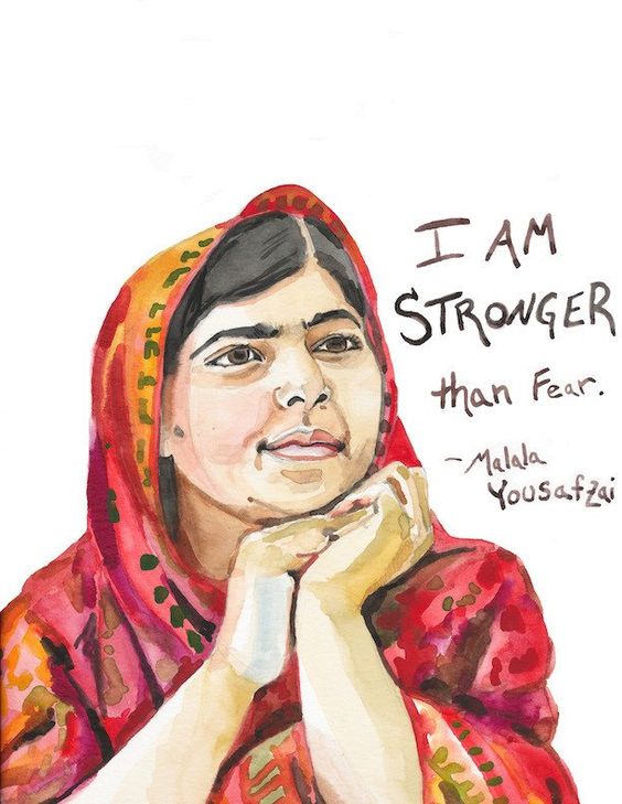 Malala Yousafzai portrait and inspiring quote. Painted by yours truly and reproduced on high quality art paper with my Epson Printer. (your print is going to be so crisp and bright, with whites whiter