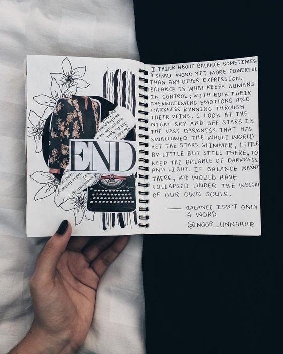 — balance isnt only a word // Noor Unnahars writing journal entry # 58 // art journal ideas inspiration , grunge Tumblr hipsters aesthetic aesthetics, notebook diary journaling scrapbooking diy craft, words quotes inspirational, writers writing, cut and paste, Instagram photography flatlay //