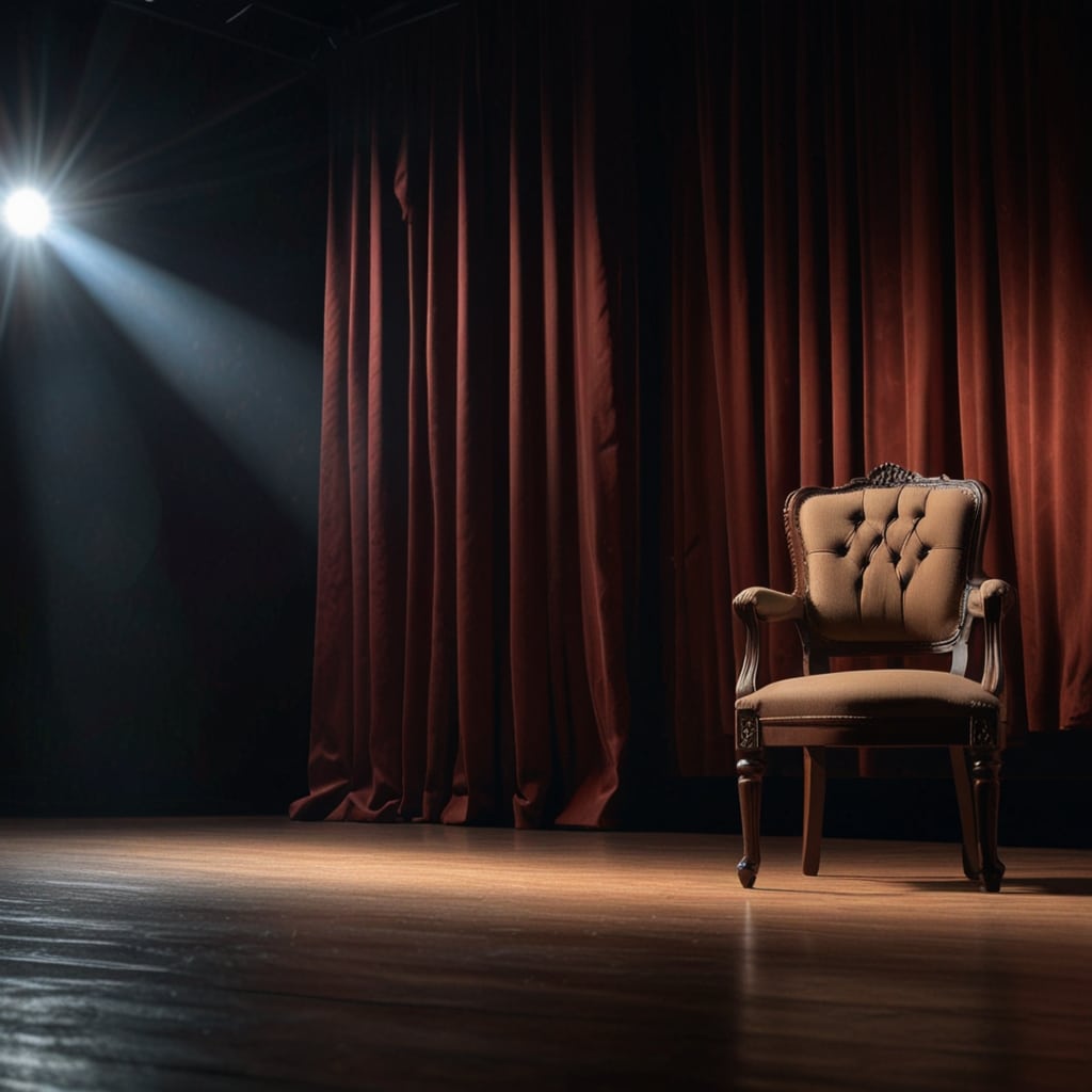 Escenario teatral con diálogo