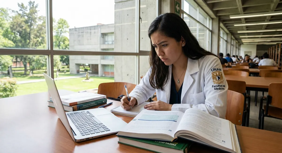 10 carreras con más demanda en la UNAM Estudiante de medicina UNAM preparándose para el examen
